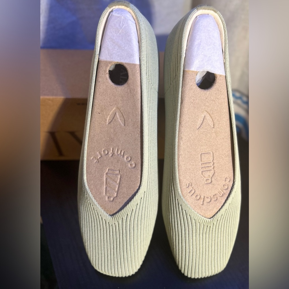 VIVAIA Matcha Green Knit Ballet Flats NIB W SQ TOE Slip-On Comfort! - Picture 4 of 10